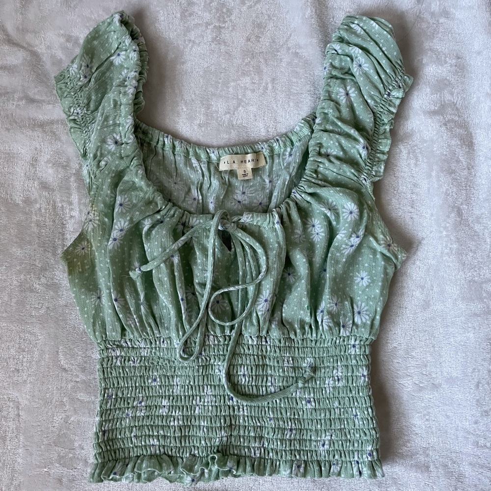 La hearts mint green ruffle blouse